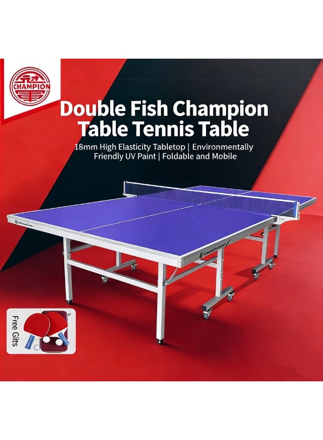Double Fish GJ2001 Foldable Ping Pong Table, Standard Size Indoor Table Tennis Table with Wheels for Home Training - Image 3